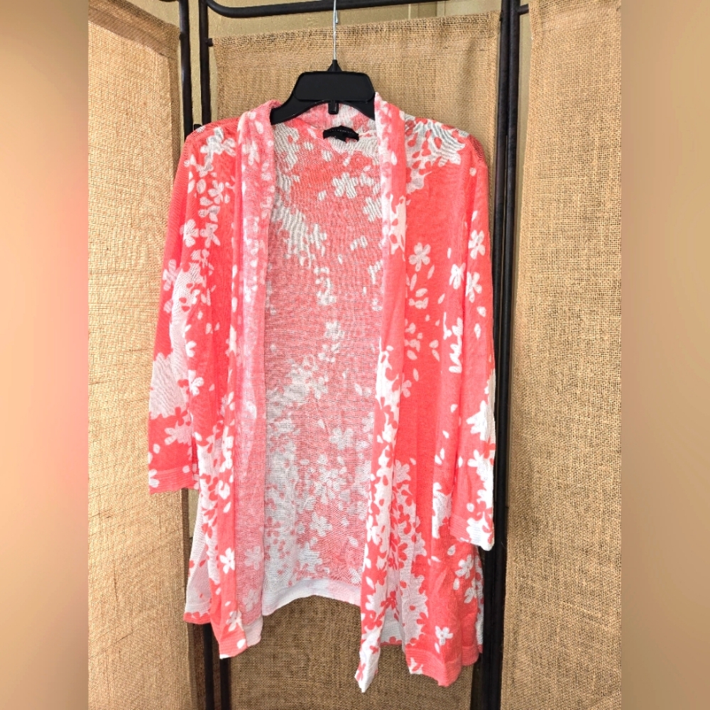 Women's Investments Pink/White Floral Coral Cardigan Size XL - Picture 1 of 11